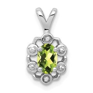 Sterling Silver Rhodium-plated Peridot August Birthstone & Diamond Charm Pendant